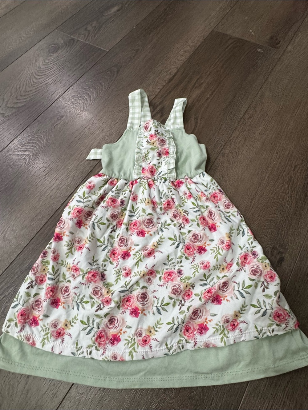 Girls' Floral Green Sundress with Ruffle Trim